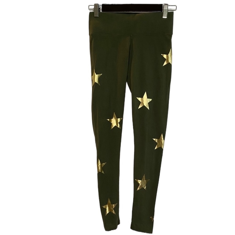 Pink Victoria’s Secret Yoga Green Metallic‎ Gold Stars Leggings Loungewear